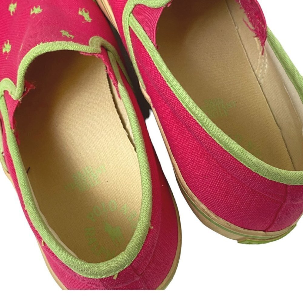 POLO RALPH LAUREN Canvas Sneakers Size 9 Pink Green Logo Loafers Slip ons Womens - Picture 11 of 12